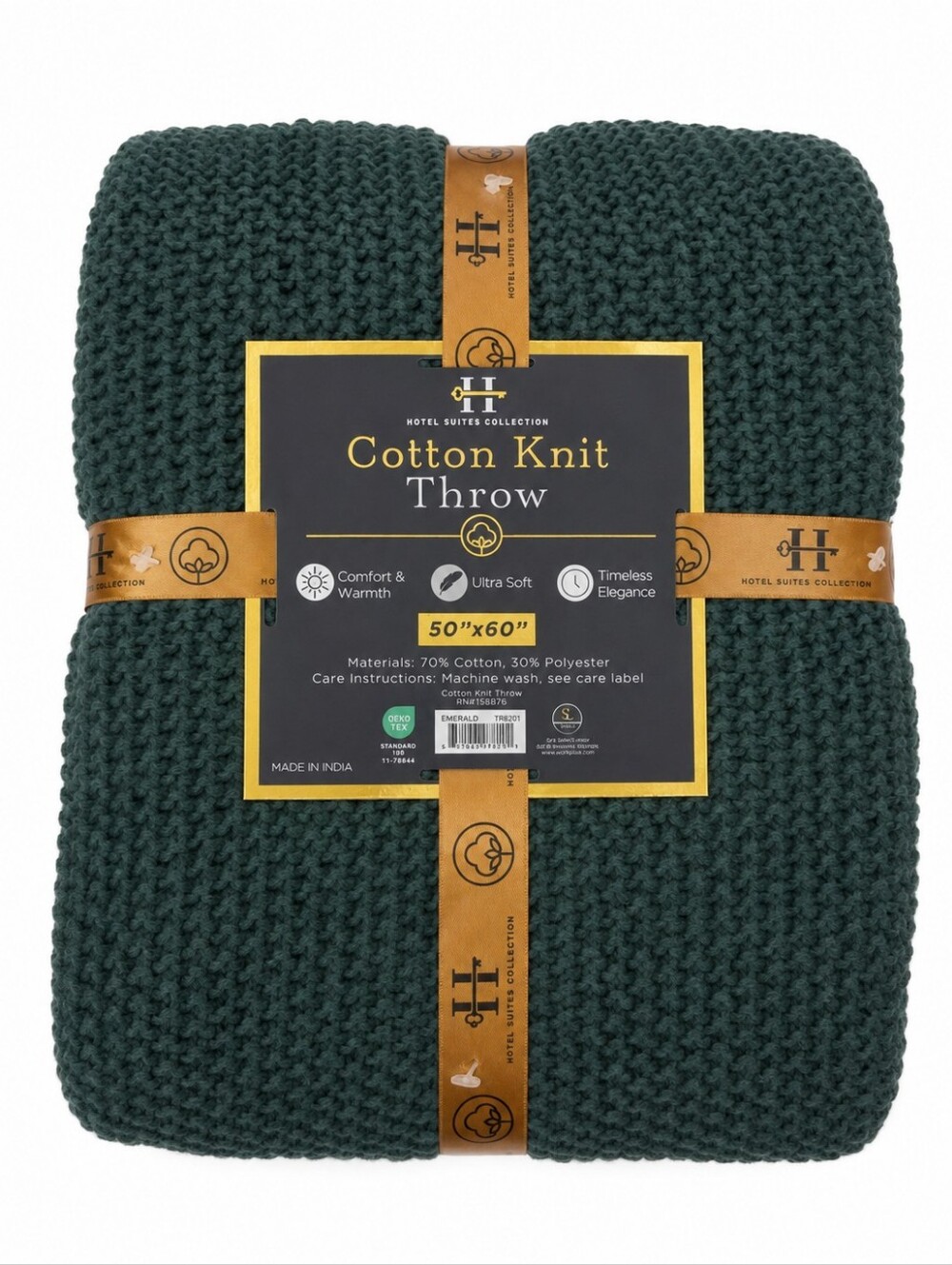 Hotel Suites Collection Emerald Cotton Knit Throw Blanket 50x60 New - Picture 2 of 6